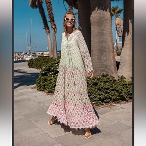 Hemant & Nandita Zehra Pale Mint Ramadan Style Long Dress, Size XS